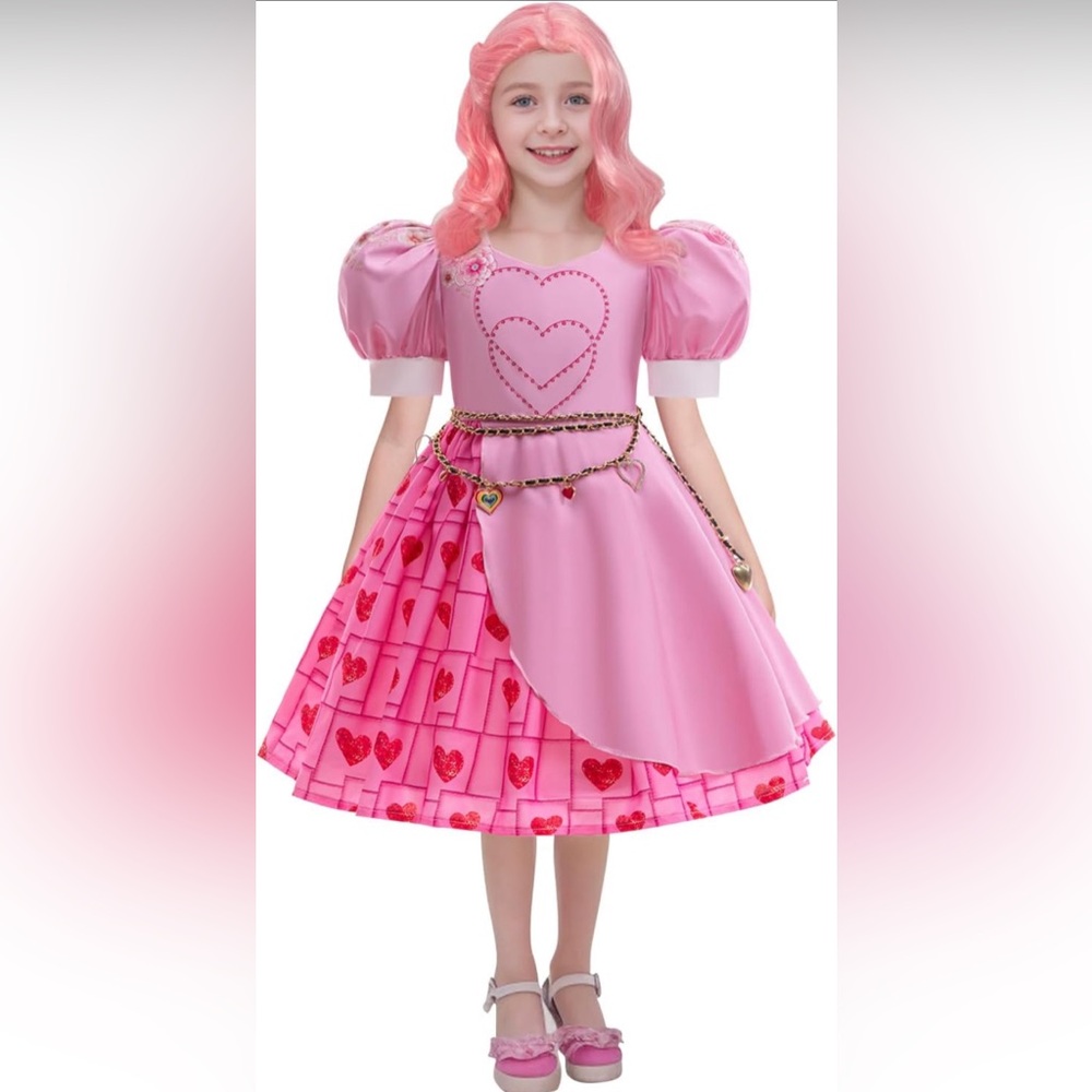 DRESS & WIG ONLY Rise Red Bridget Pink Princess Dress Disney Movie Cosplay New